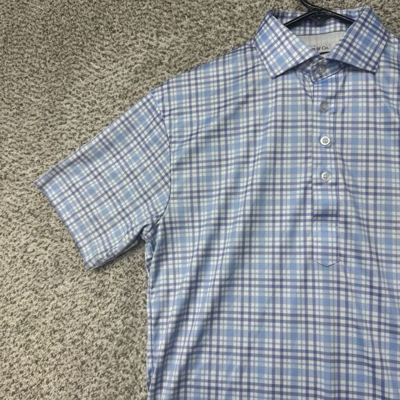Collars And Co Polo Mens Small Blue Plaid Performance Golf Short Sleeve Poly - Picture 4 of 14